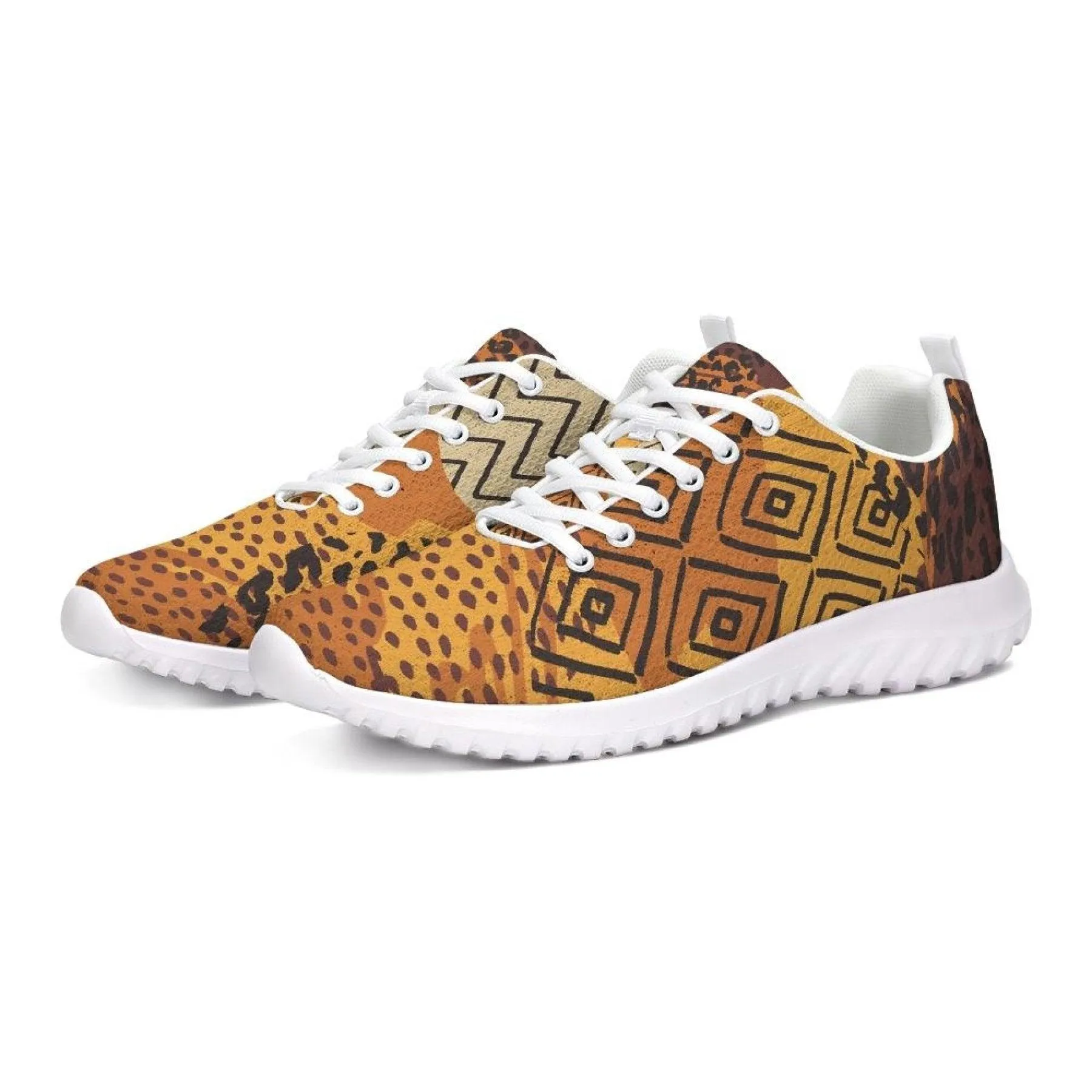 Womens Sneakers - Canvas Running Shoes,  Brown And Yellow Print