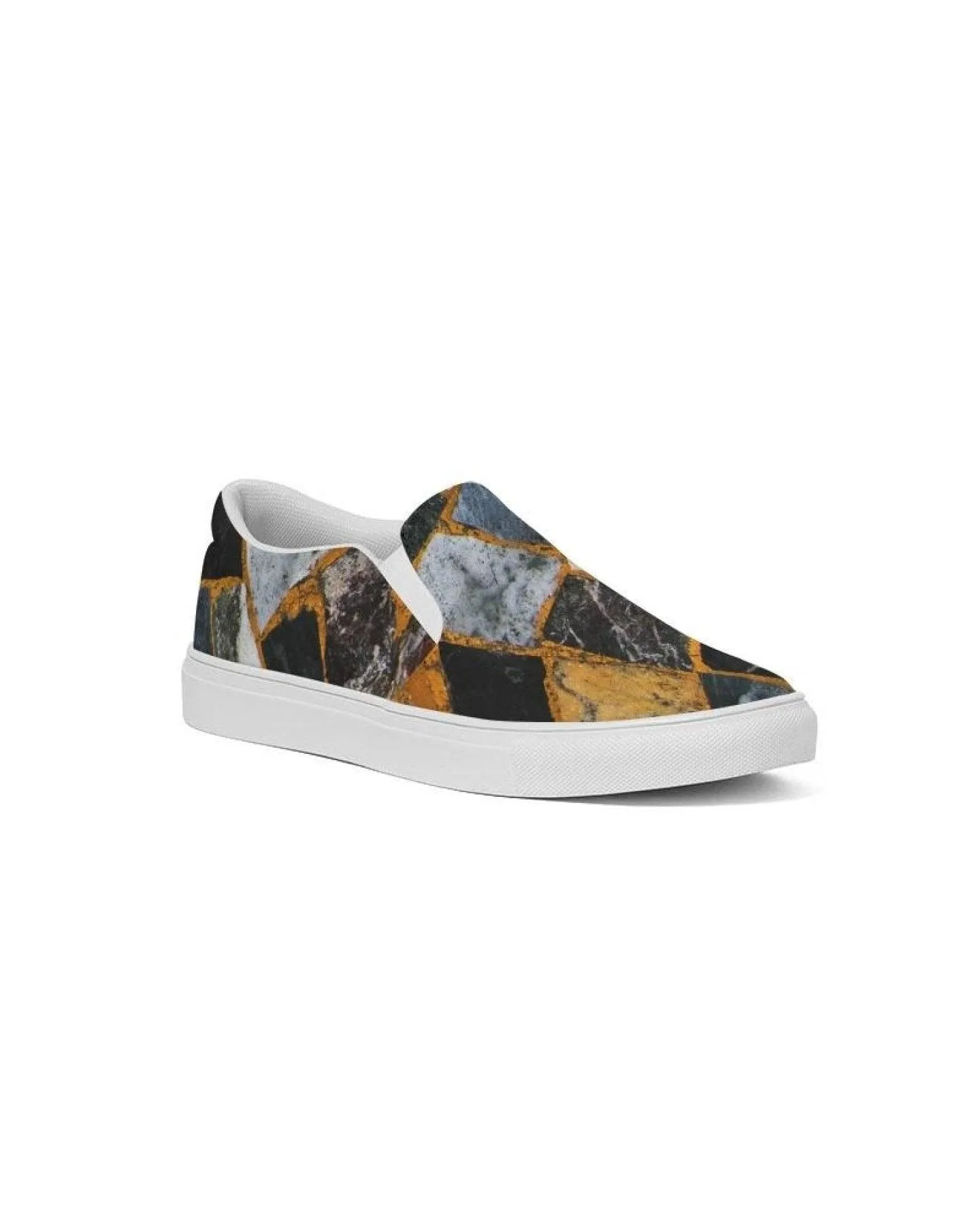 Womens Sneakers - Canvas Slip On Shoes, Black Mosaic Print