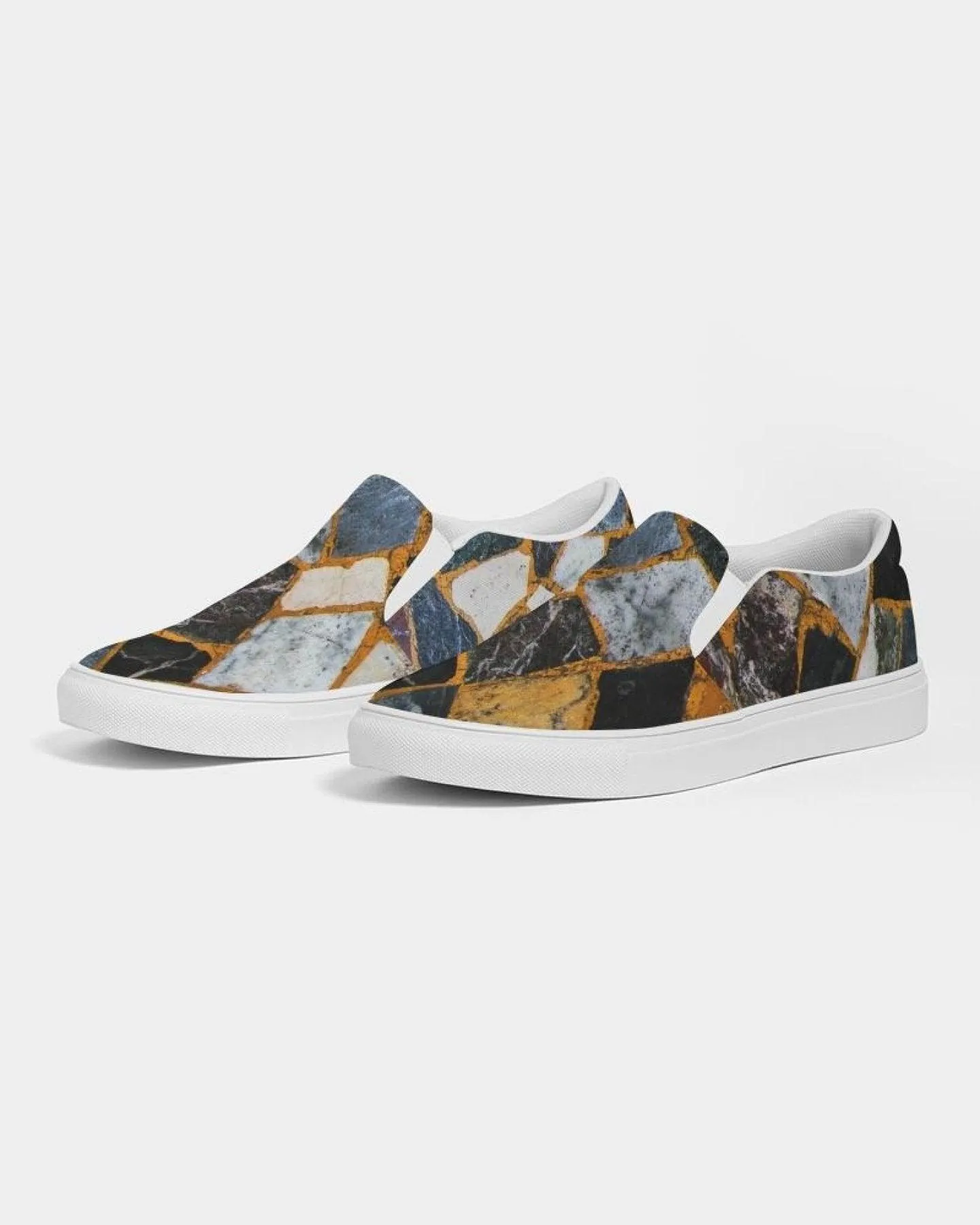 Womens Sneakers - Canvas Slip On Shoes, Black Mosaic Print