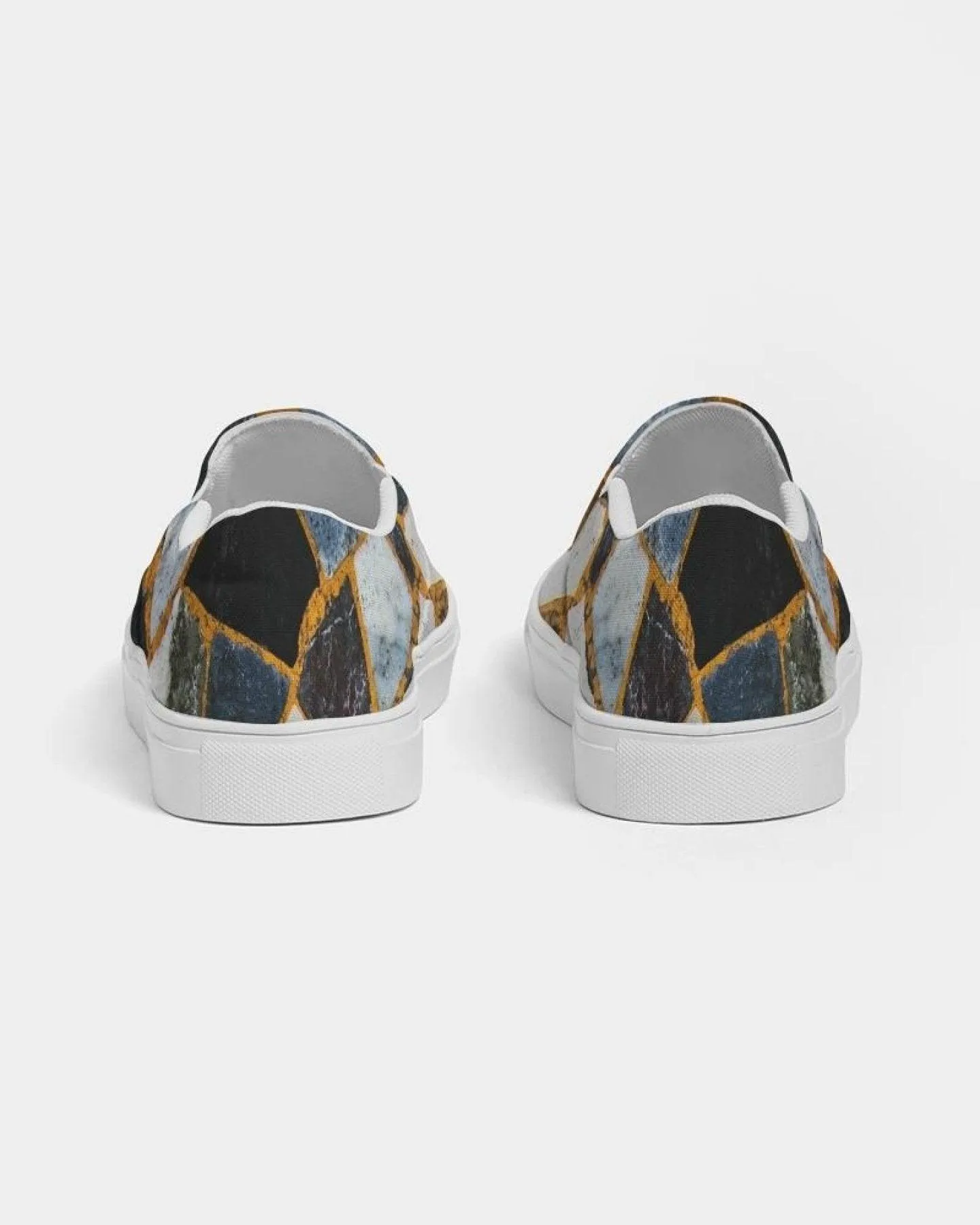 Womens Sneakers - Canvas Slip On Shoes, Black Mosaic Print