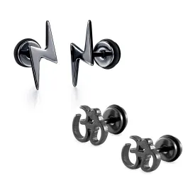 Yellow Chimes Trendy Combo of 2 Pairs Stainless Steel Black Spark Star Om Stud Earrings Men and Boys