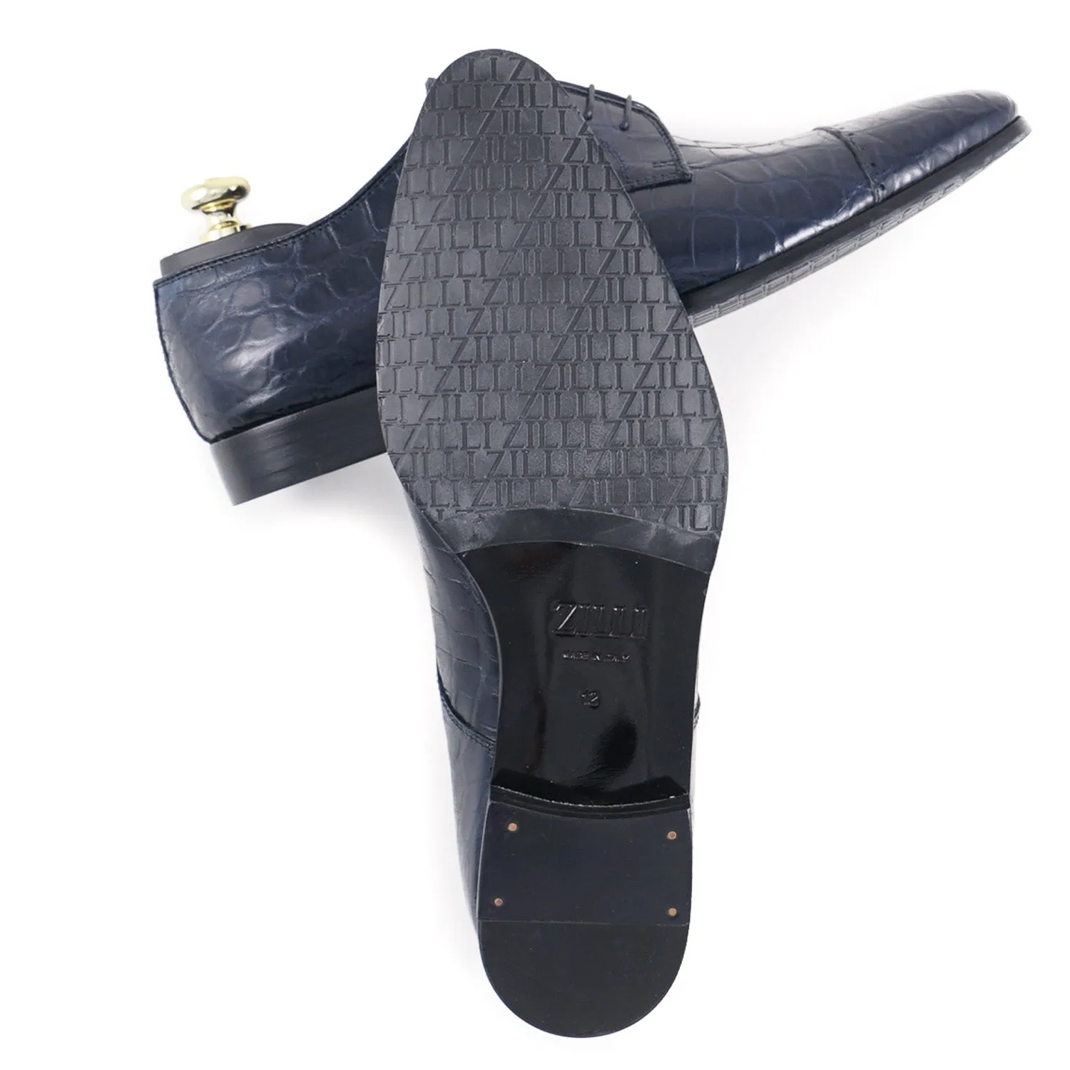 Zilli Navy Blue Full Alligator Derby